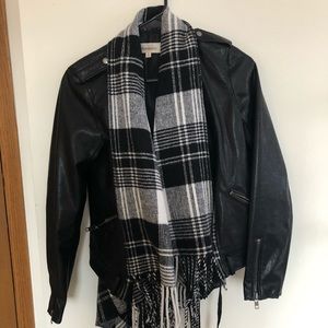 Faux leather with flannel scarf attached jacket